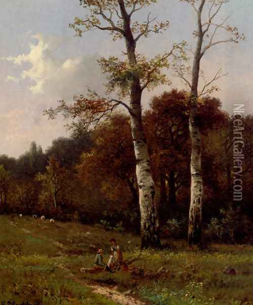 A Picnic Before The Woods Oil Painting - Hendrik Pieter Koekkoek