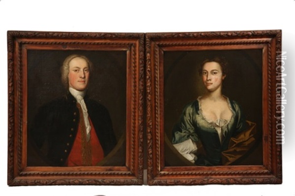 Colonial Portraits Of A Gentleman And His Lady (2 Works) Oil Painting - John Wallaston