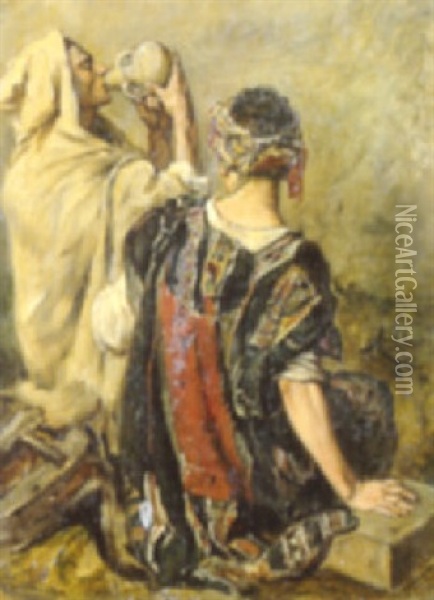 Arabes Buvant A La Gargoulette Oil Painting - Marc Alfred Chataud