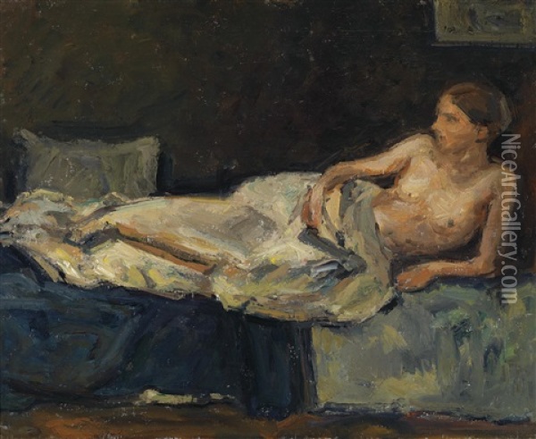 Liegender Halbakt Oil Painting - Adolf Hoelzel