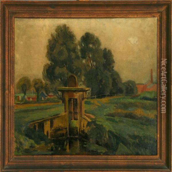 Landscape With Water Line Oil Painting - Ernst Zeuthen