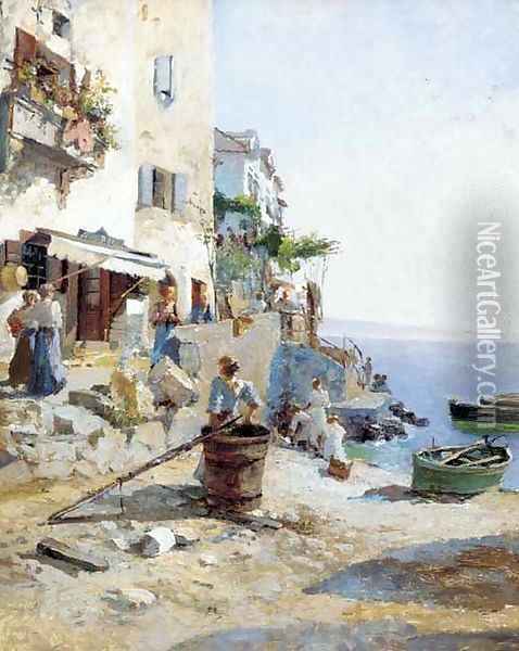 A sunny day on the Amalfi coast Oil Painting - Leo Von Littrow