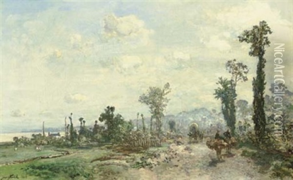 La Route De Saint Clair, Pres De Honfleur, Effet Du Matin Oil Painting - Johan Barthold Jongkind