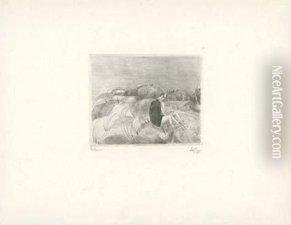 Dans Les Dunes / Sitting On The Sand Dunes. 1927 Oil Painting - Jean Emile Laboureur