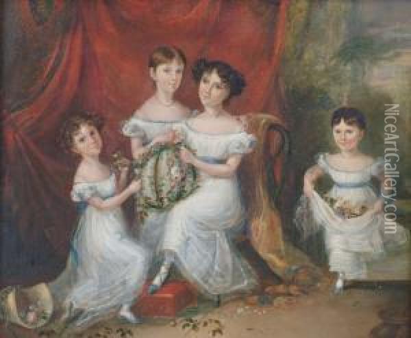 Four Sisters Oil Painting - Alfred-Edward Chalon