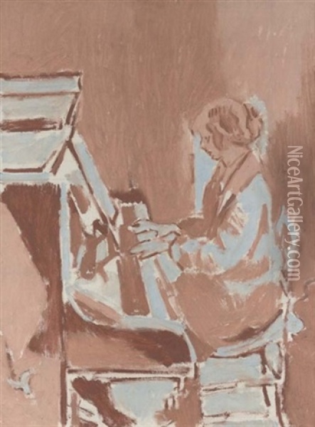 Girl Playing A Piano Oil Painting - Walter Sickert