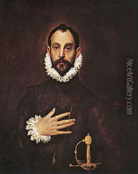 The Knight with His Hand on His Breast Oil Painting - El Greco (Domenikos Theotokopoulos)