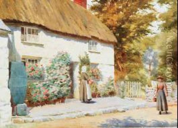 The Sunnyside-a Cornish Cottage Oil Painting - Ralph Todd