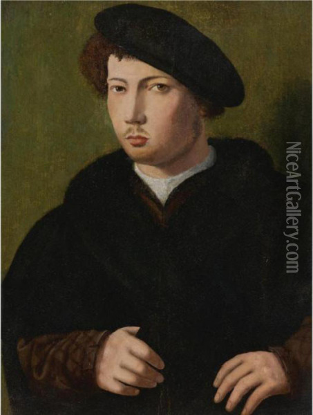 Portrait Of A Man Wearing A Black Coat Oil Painting - Joos Van Cleve