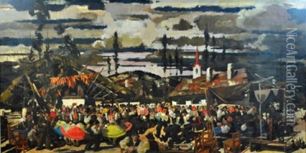 A Hungarian Festival Oil Painting - Vilmos Aba-Novak
