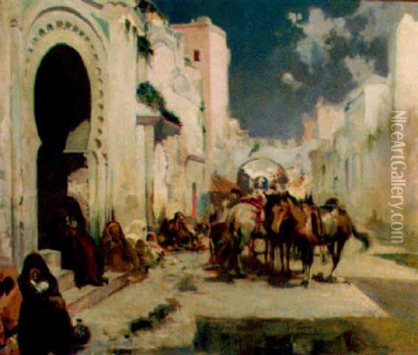 Escena En Una Calle Arabe Oil Painting - Jose Navarro Llorens