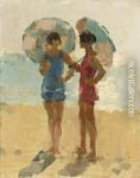 Ladies On The Beach Viareggio Oil Painting - Isaac Israels