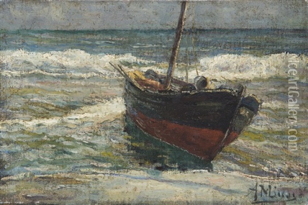 Barca In Secca Oil Painting - Alessandro Milesi