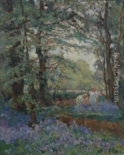 Picking Bluebells. Oil Painting - Sidney Grant Rowe