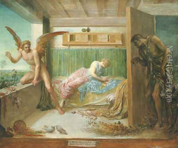 'When Poverty comes in at the Door, Love flies out at the Window' (German proverb) Oil Painting - George Frederick Watts