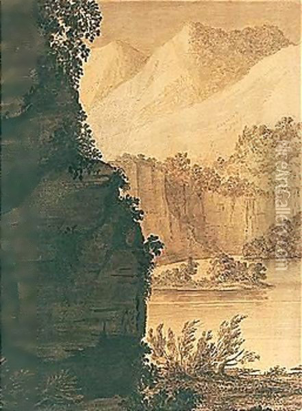 A Mountain Lake Scene Oil Painting - Alexander Cozens
