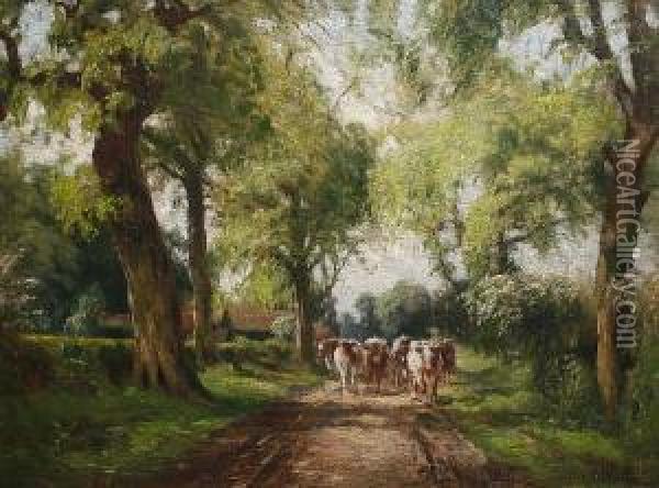 Cattle On Rural Lane Oil Painting - Willem Maris