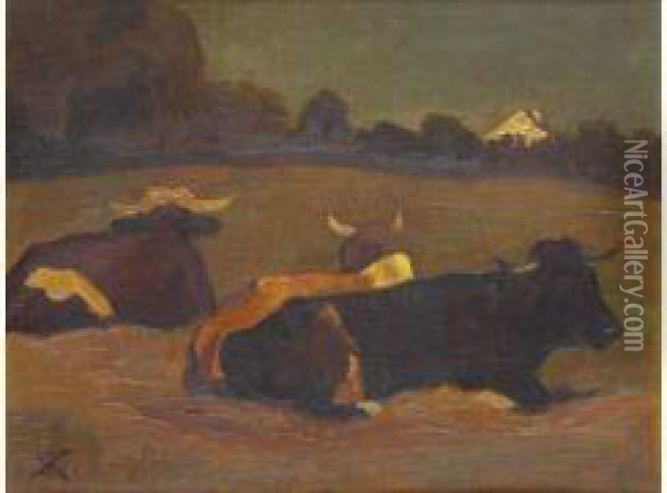 Au Paturage Oil Painting - Rudolf Koller