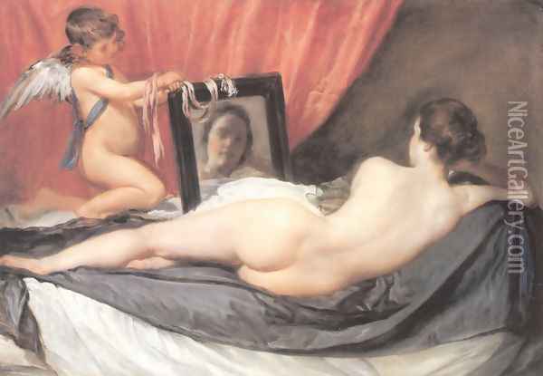 Venus at her Mirror (The Rokeby Venus) 1649-51 Oil Painting - Diego Rodriguez de Silva y Velazquez