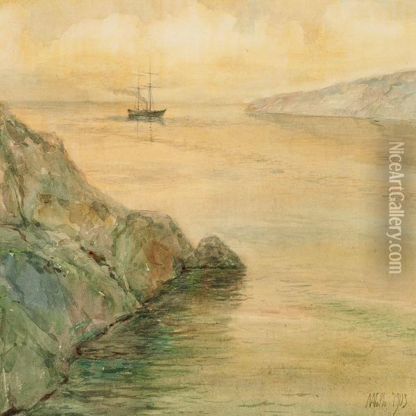 Coastal Scene With A Brig In Calm Weather Oil Painting - Lef Feliksovich Lagorio