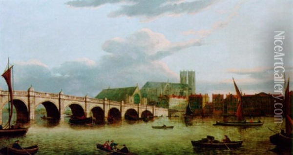 Westminster Bridge And Westminster Abbey And Hall Oil Painting - John Paul