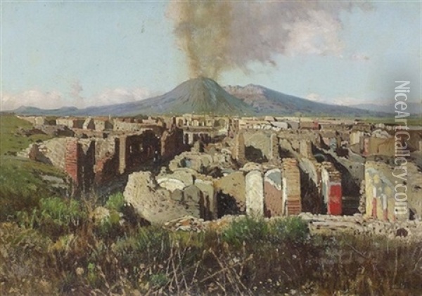 Die Ruinen Von Pompeji Mit Dem Vesuv Oil Painting - Paul Camille Guigou