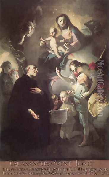 Saint Joseph Calasantius before the Virgin 1767 Oil Painting - Felix Ivo Leicher
