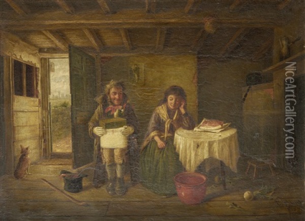 An Unwanted Suitor Oil Painting - Charles Hunt