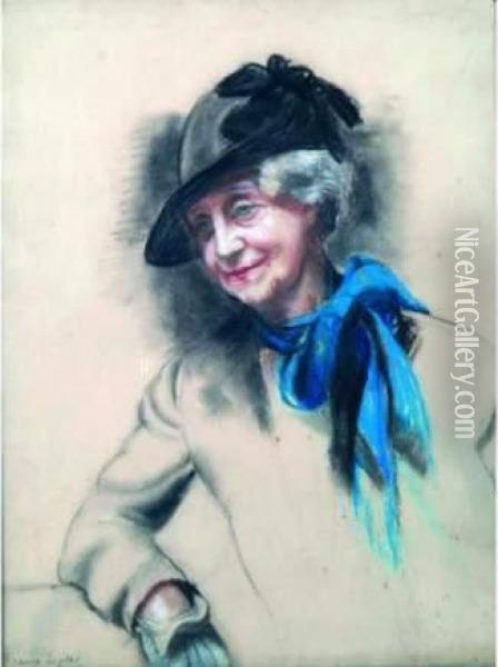 Portrait De Vieille Femme A L'echarpe Bleue (madame Pfister). Oil Painting - France Leplat