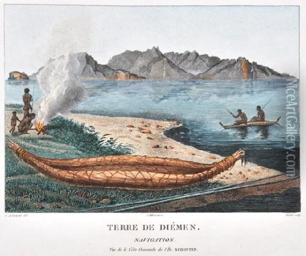 Terra De Diemen: Vue De La Cote Orientale De L'ile Oil Painting - Lesueur, Charles Alexandre