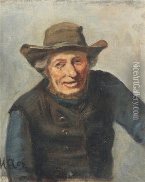 A Fisherman's Portrait Oil Painting - Michael Peter Ancher