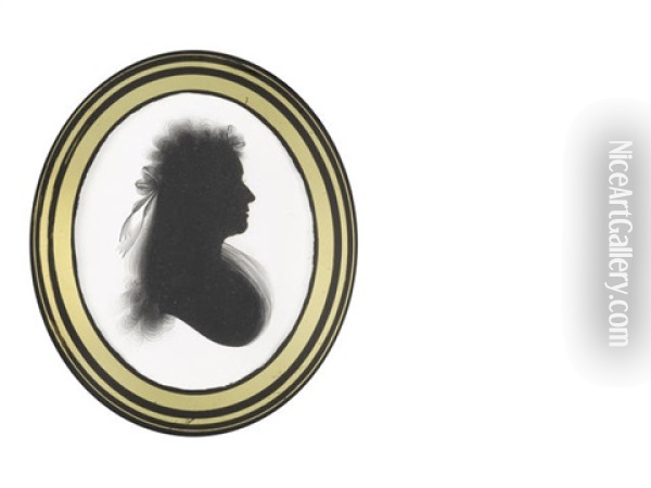 A Bust-length Silhouette Of A Lady, Profile To The Right And Wearing Fichu, Her Powdered Wig Decorated With Ribbons Oil Painting - John Miers