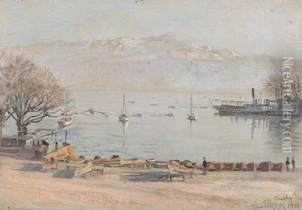 Le Lac Leman A Ouchy. 1921 Oil Painting - Tom Petersen