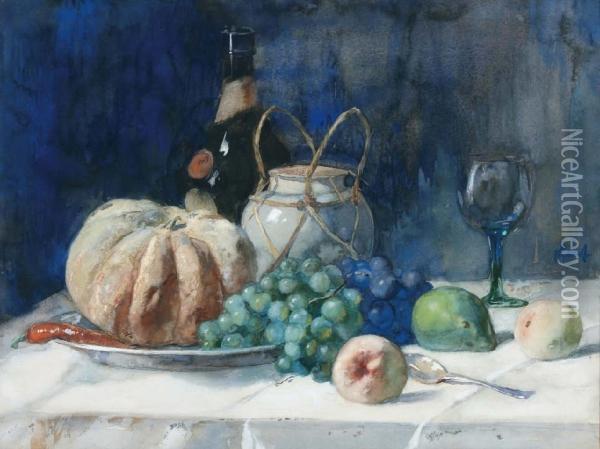 Stilleven Met Wijnfles En Vruchten Oil Painting - Salomon Garf