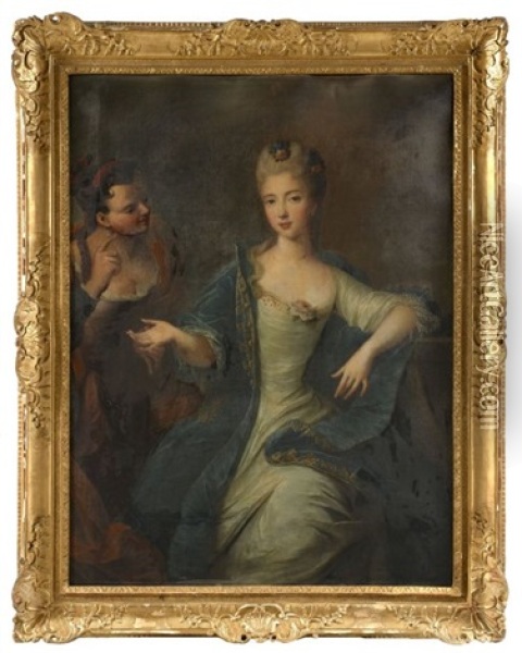 Portrait D'une Dame De Qualite Avec Une Diseuse De Bonne Aventure Oil Painting - Pierre Gobert