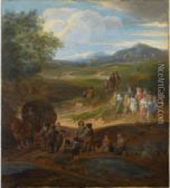 Other Properties
 

 
 
 

 
 A Landscape With Travellers And Two Horsemen On A Path, A Horse-drawn Wagon And Other Travellers To The Foreground Oil Painting - Peeter Bout