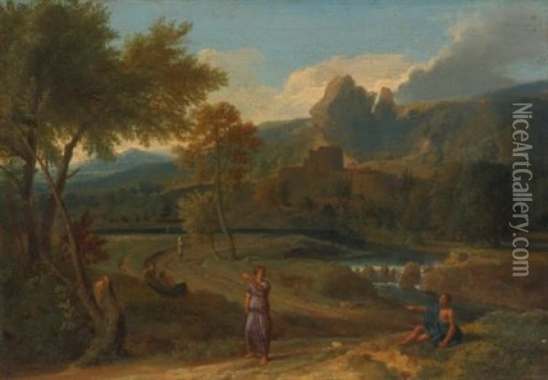 Landscape With Classical Figures Oil Painting - Gaspard Dughet