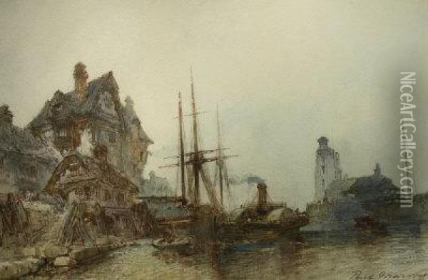 Paddle Steamer And Sailing Vessel - Les Sables D'olognes Oil Painting - Paul Marny