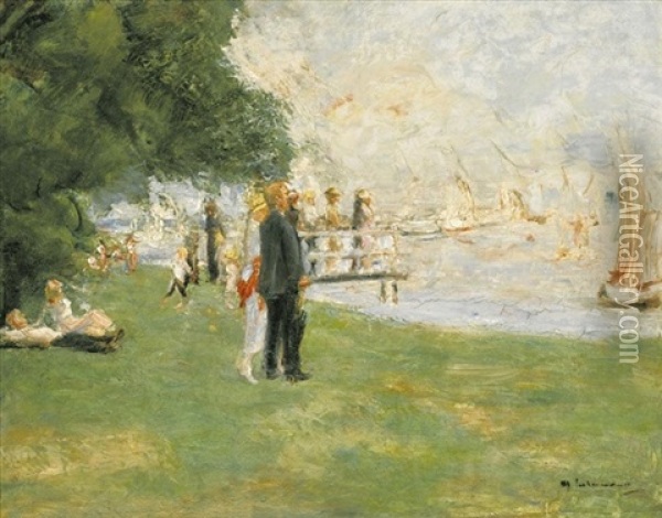 Spazierganger Am Wannseeufer (strollers On The Wannsee) Oil Painting - Max Liebermann