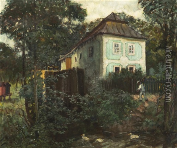 In Front Of A Cottage Oil Painting - Iaro Prochazka