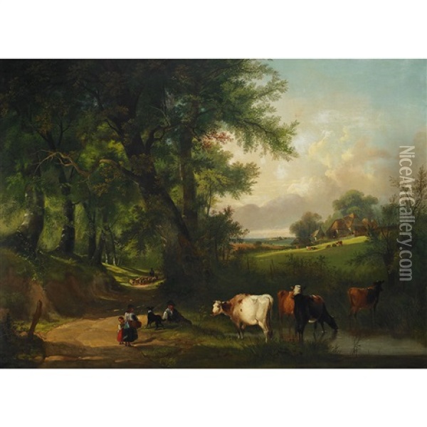 Rustic Scene In A Wooded Glade Oil Painting - Charles Shayer