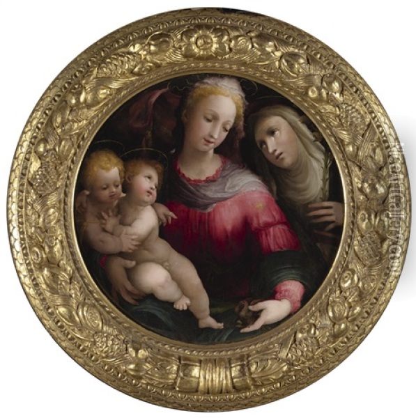 Madonna And Child With The Infant Saint John The Baptist And Saint Catherine Of Siena Oil Painting - Domenico Beccafumi