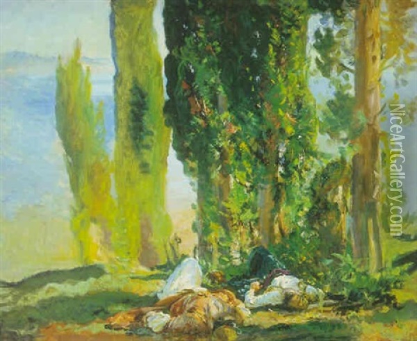 Two Figures Resting Beneath Trees Oil Painting - John Singer Sargent