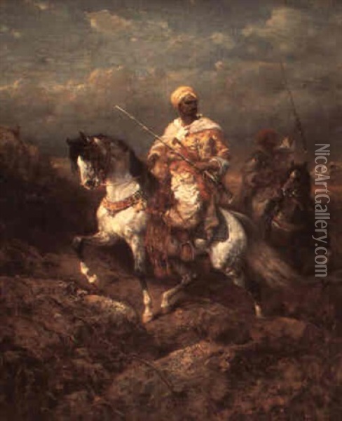 An Arabian Chieftain On Horseback Oil Painting - Adolf Schreyer