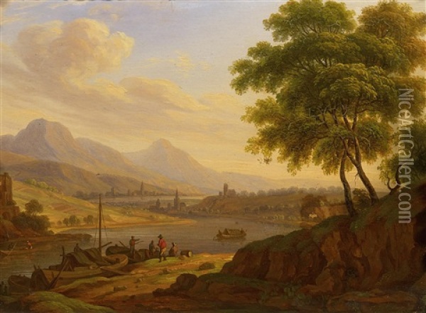 Ideale Rheinlandschaft Oil Painting - Louis Johann Ludwig Catoir
