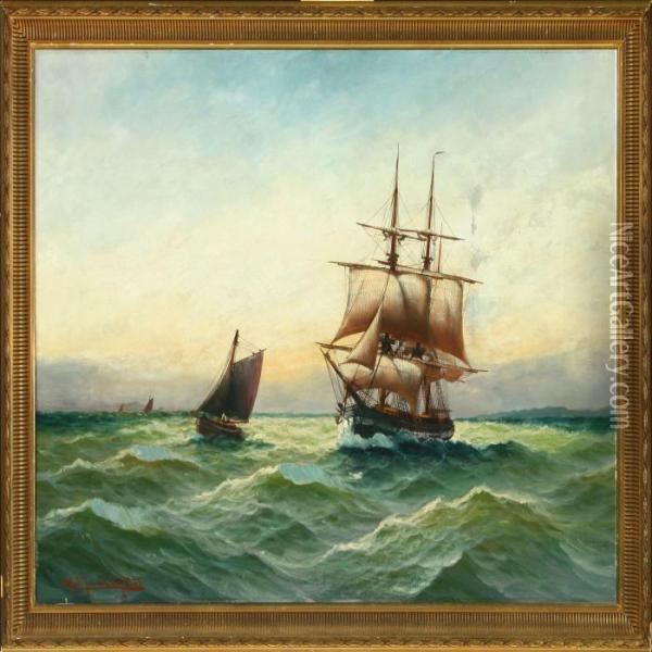 Seascape With Ships Oil Painting - Alfred Jensen