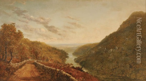 Scenic Overlook Along Stone-walled Road Oil Painting - Edmund John Niemann