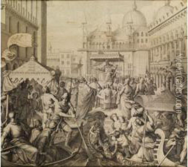 Versohnung Friedrich Barbarossas Mit Papst Alexander Iii. In Venedig 1174 Oil Painting - Julius Thaeter