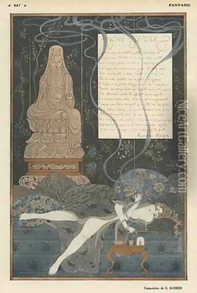 Opium den, illustration from 'Fantasio' Oil Painting - Georges Barbier