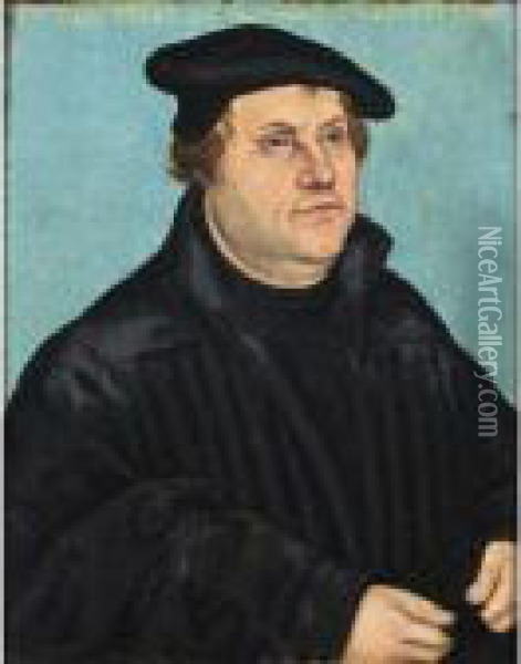 A Portrait Of Martin Luther (1483-1546) Oil Painting - Lucas The Elder Cranach